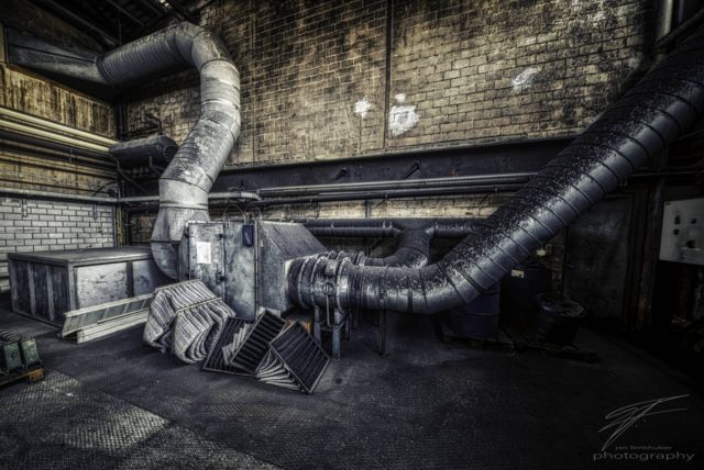 Dirty Air - A part of the air filtering system and oldl filters in the old Ferrum foundry in Schafisheim, Switzerland, Schweiz