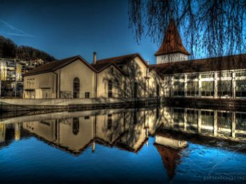 Blue Mirroe - The water above the hydro electric pwoer plant in Aarau, Switzerland
